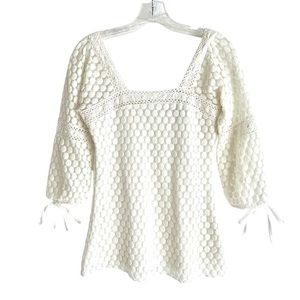 Solitaire by Ravi Khosla White Decorative Lace Top Size Small